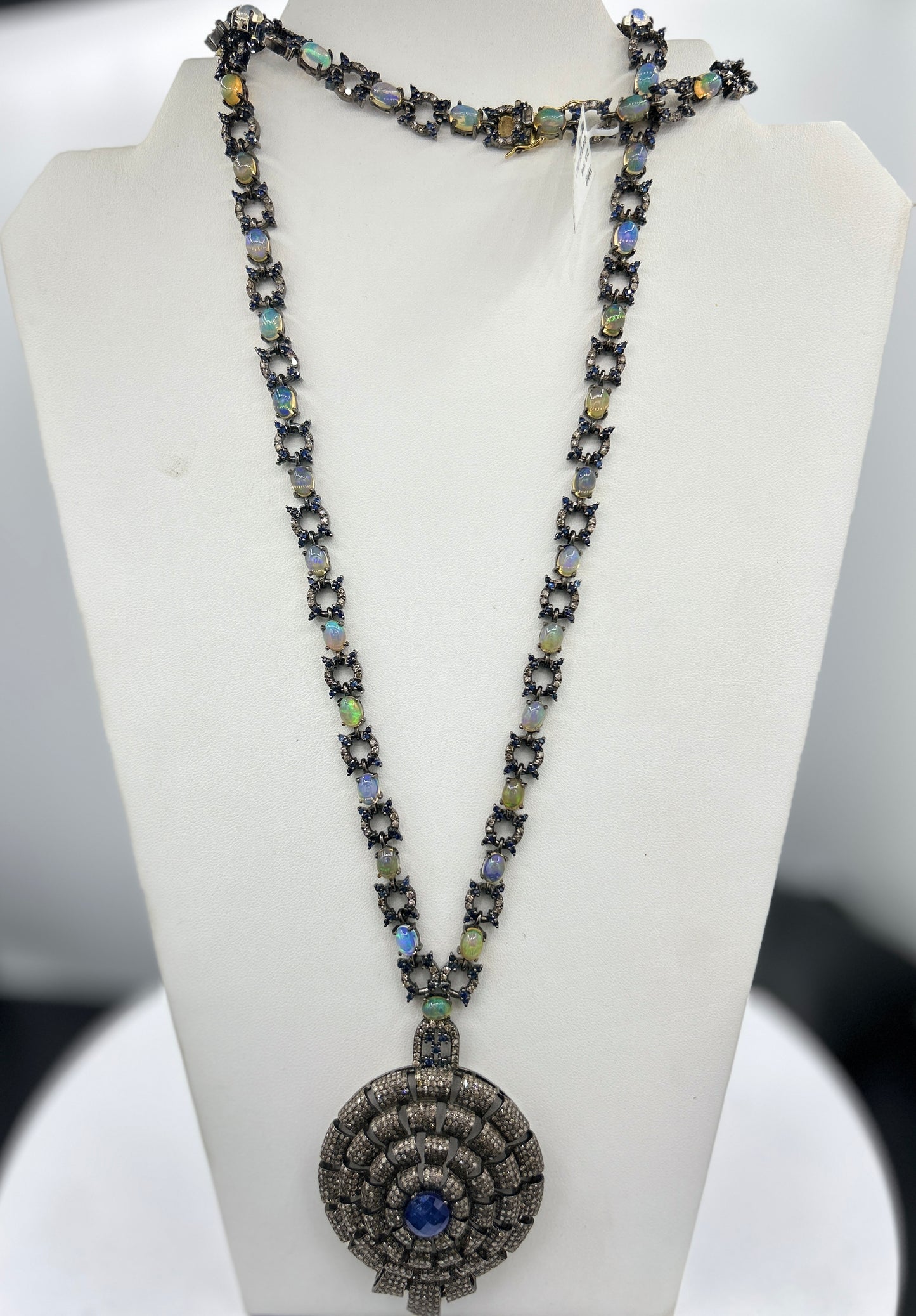 Tanzanite Sapphire and Opal Long Necklace with Diamonds