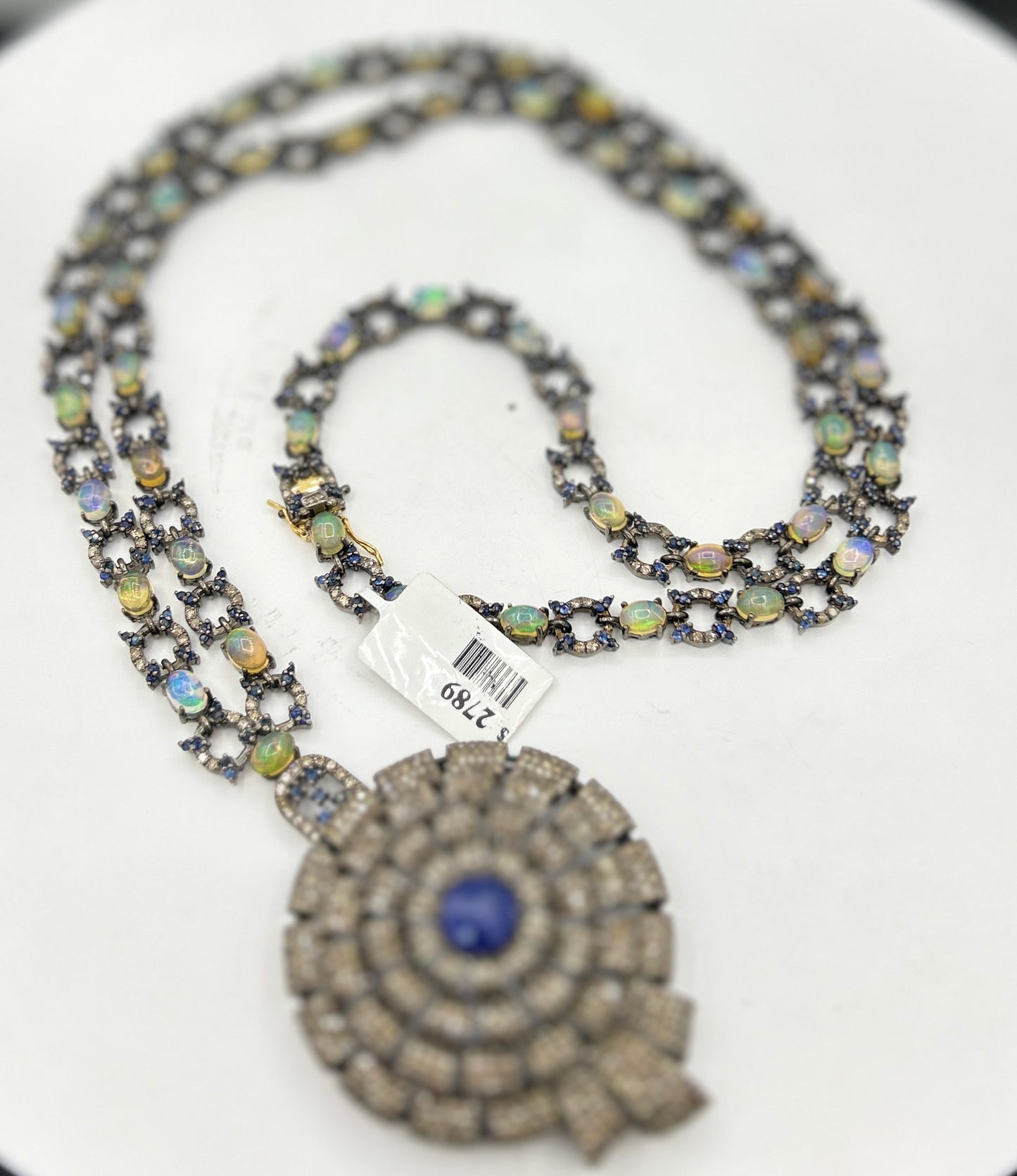 Tanzanite Sapphire and Opal Long Necklace with Diamonds