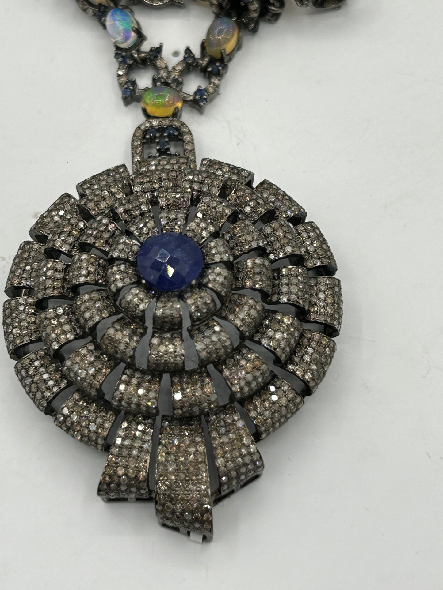 Tanzanite Sapphire and Opal Long Necklace with Diamonds