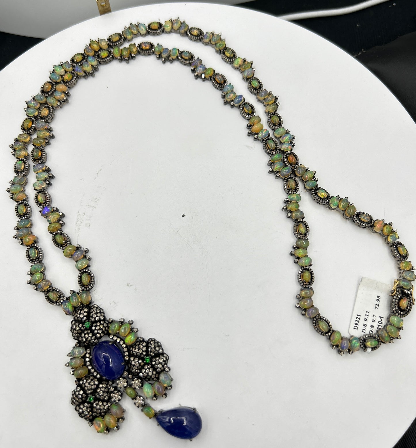 Tanzanite and Opal Long Necklace with Diamonds