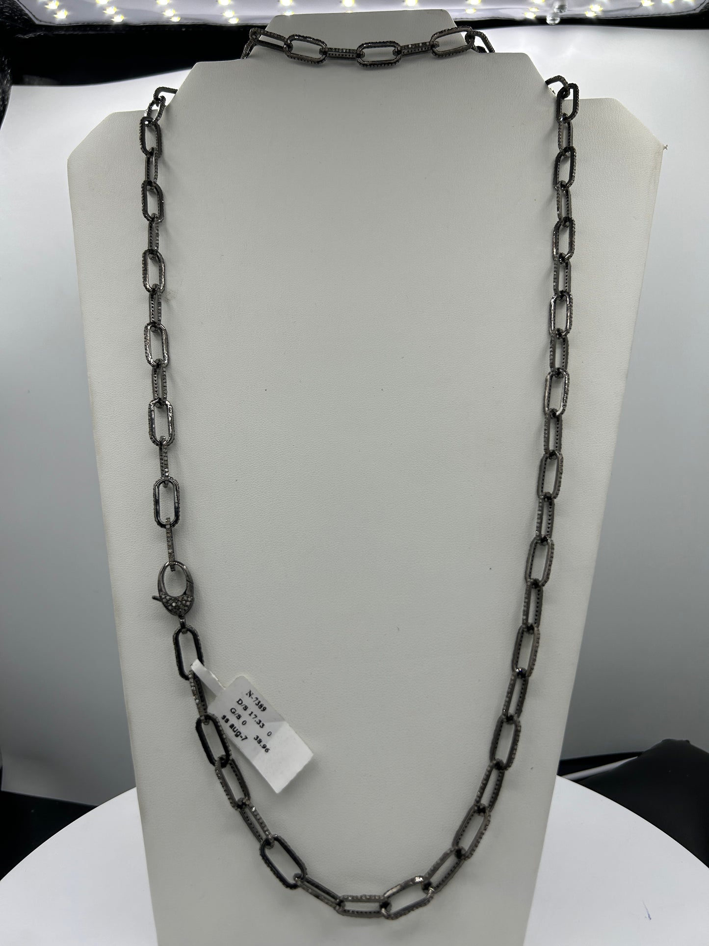 Sterling Silver Link Long Diamond Necklace