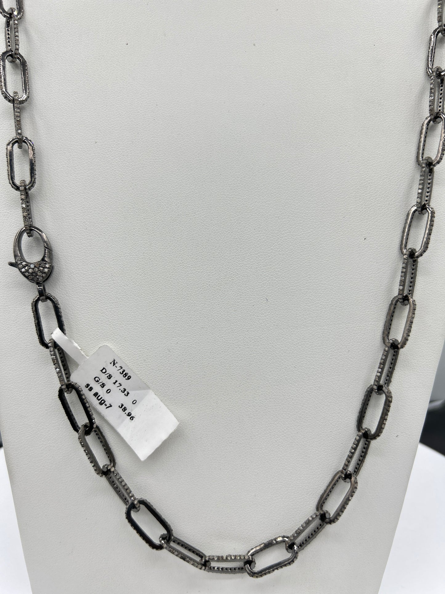 Sterling Silver Link Long Diamond Necklace