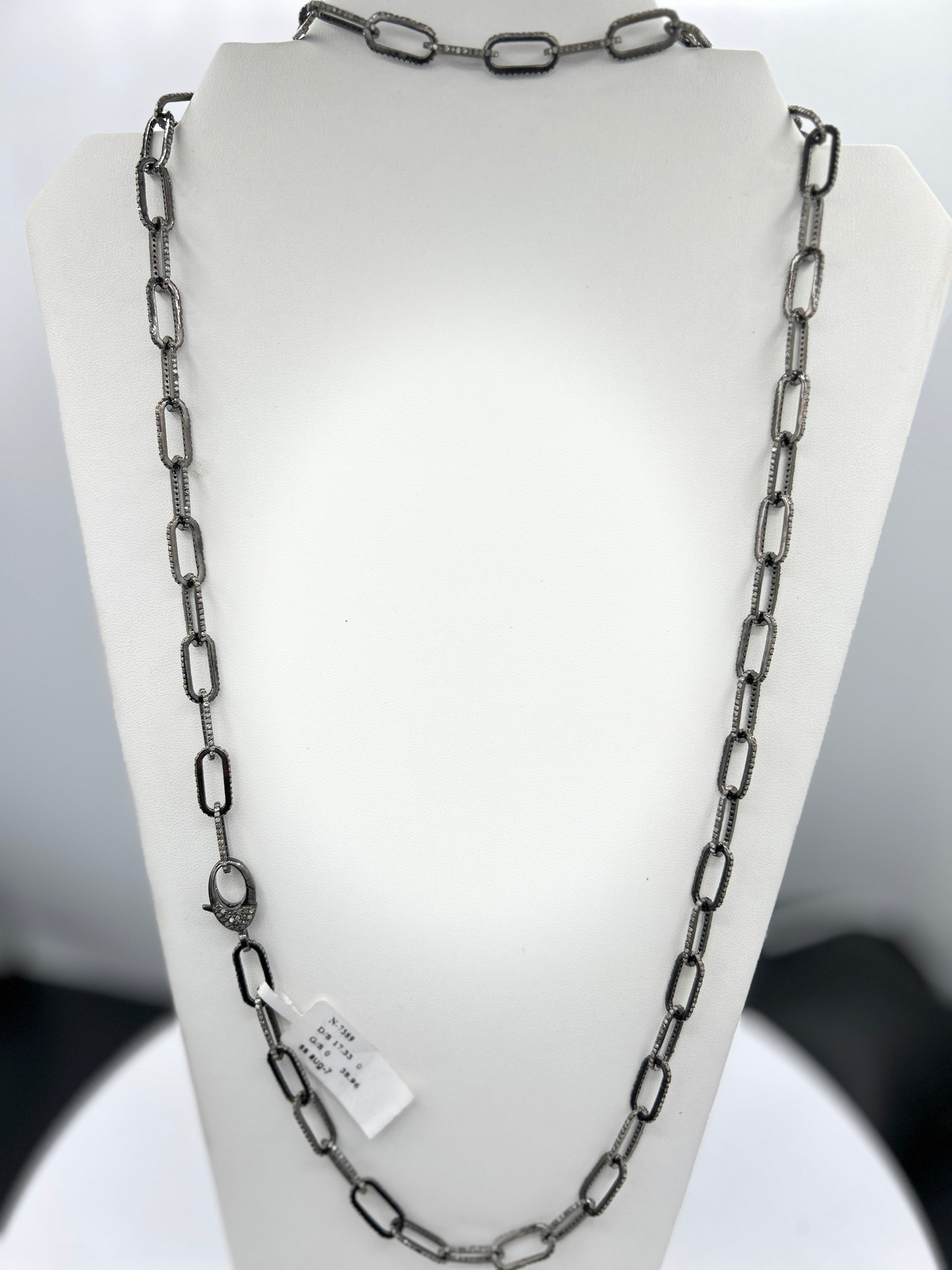Sterling Silver Link Long Diamond Necklace