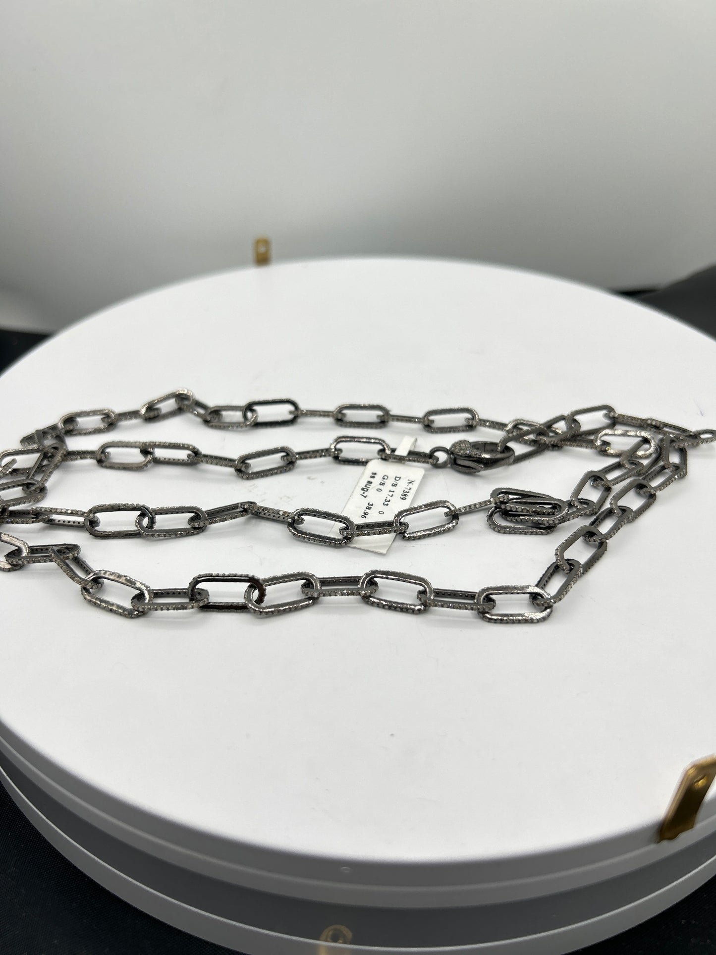 Sterling Silver Link Long Diamond Necklace
