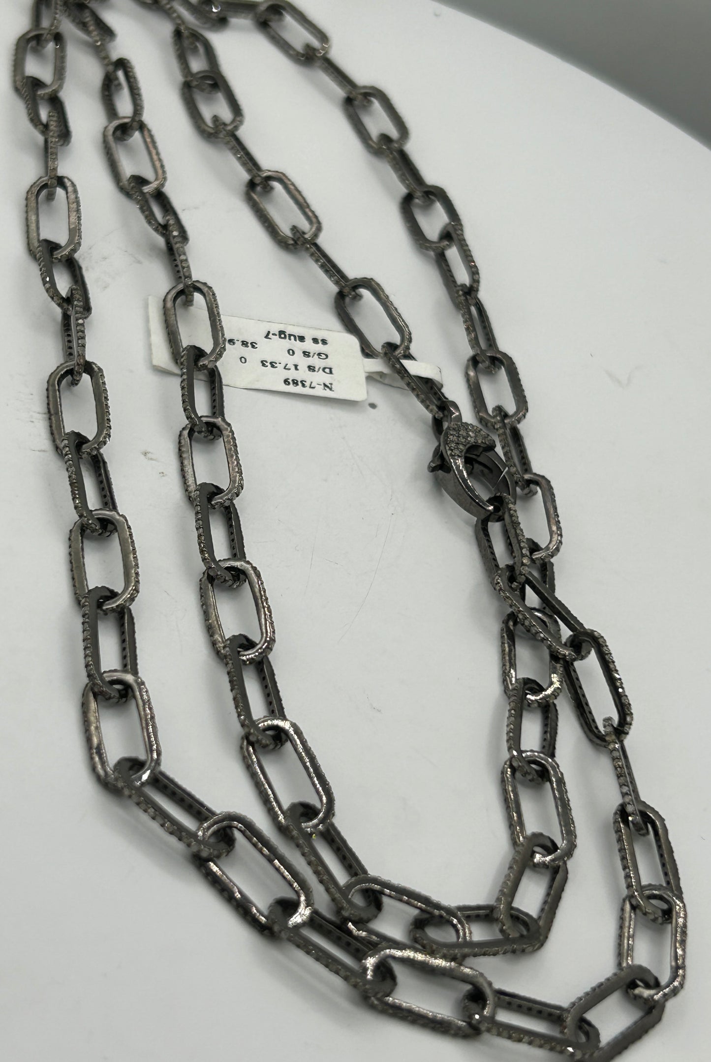 Sterling Silver Link Long Diamond Necklace