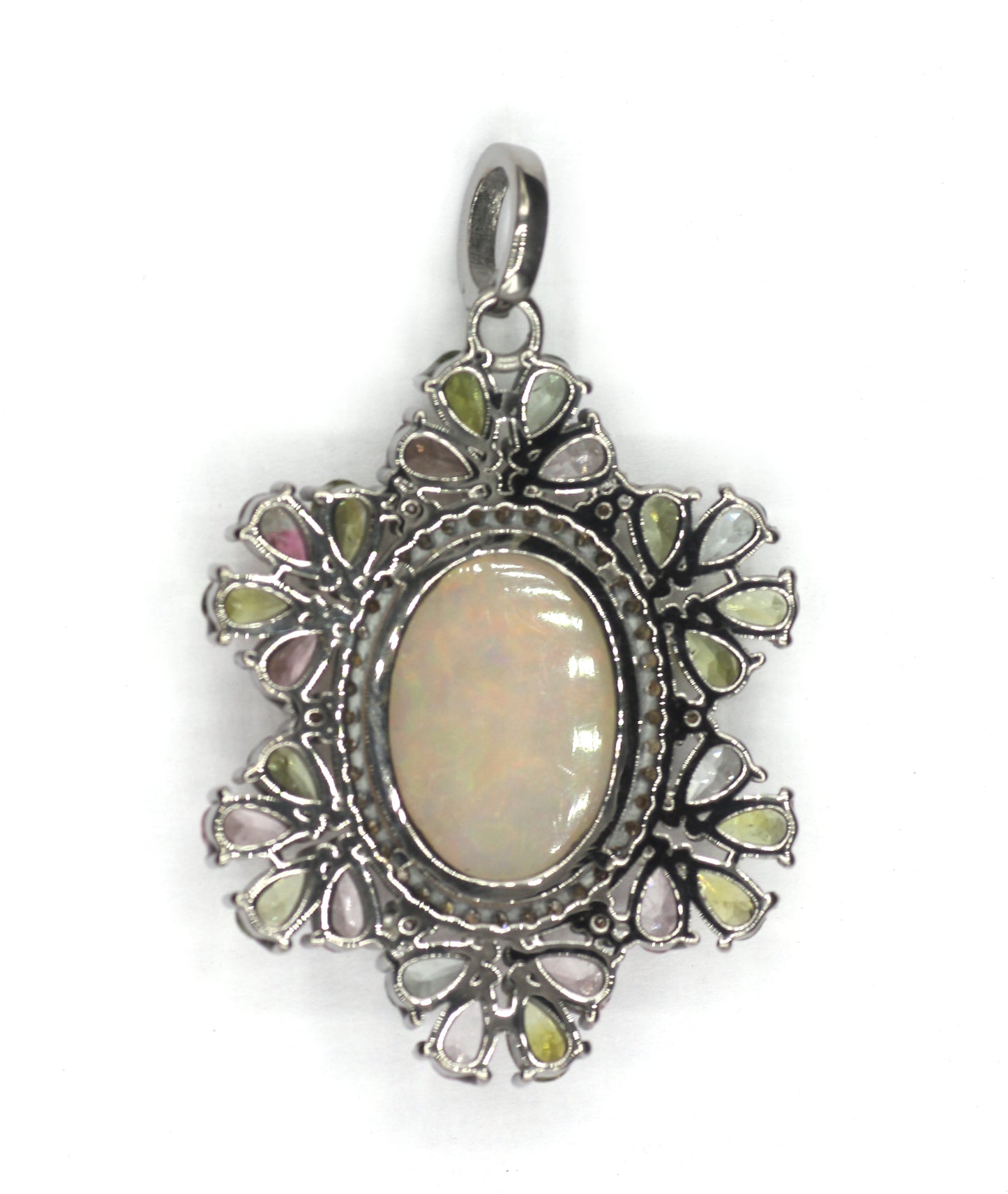 Oval Silver Pave Diamond Pendant