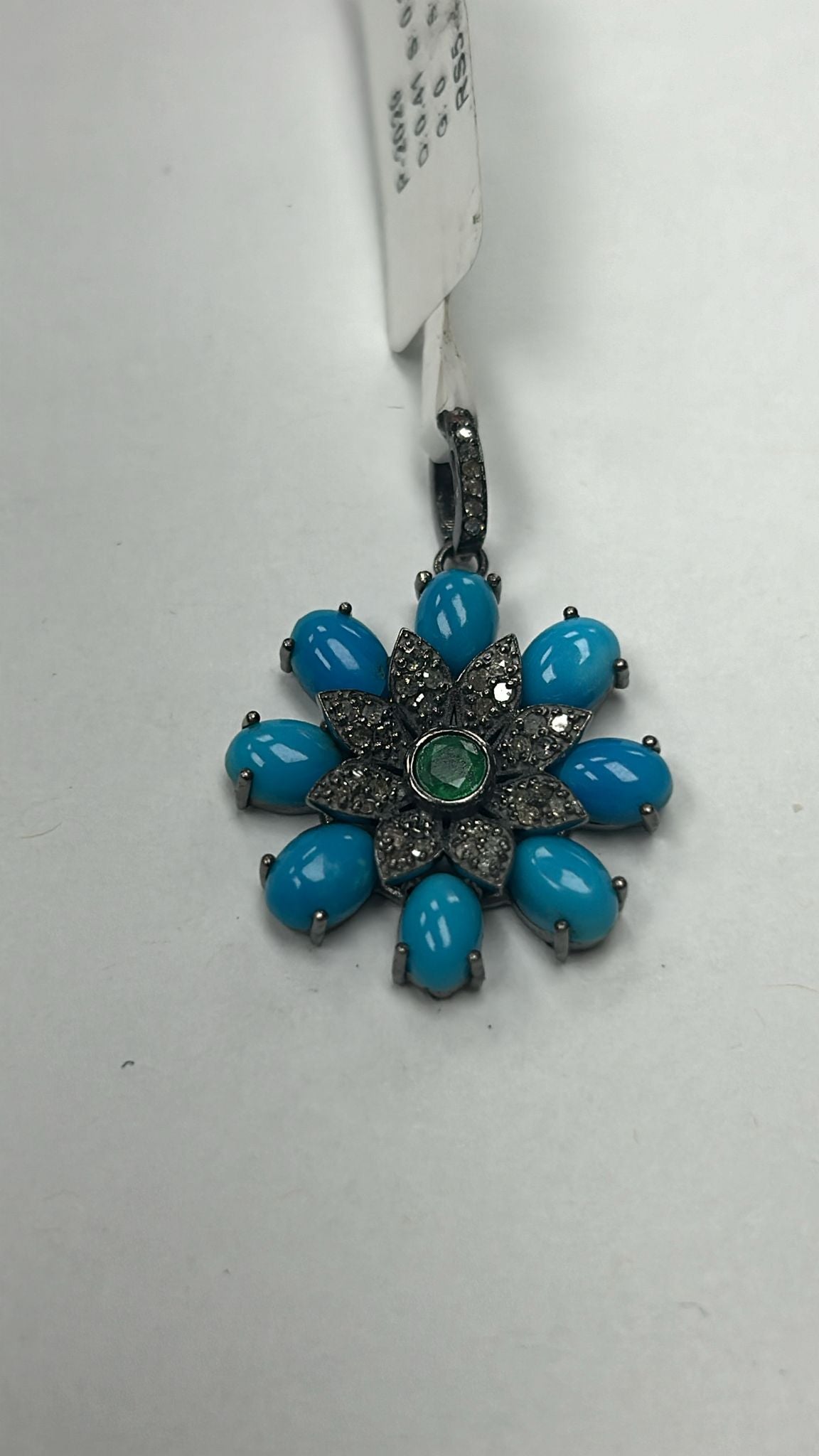 Flower Silver Pave Diamond Pendant