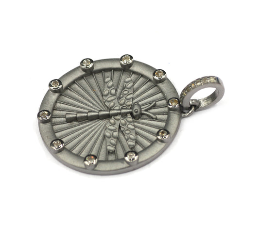 Round Silver Pave Diamond Pendant