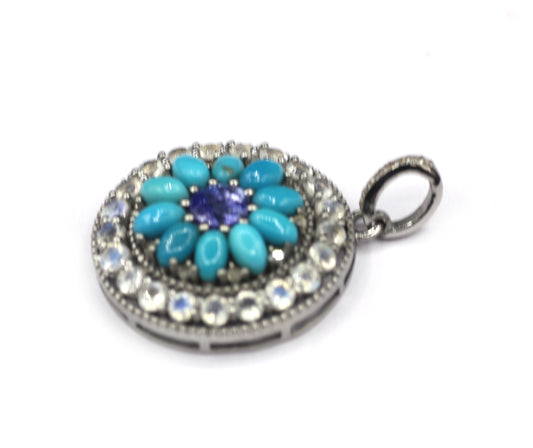 Round Silver Pave Diamond Pendant