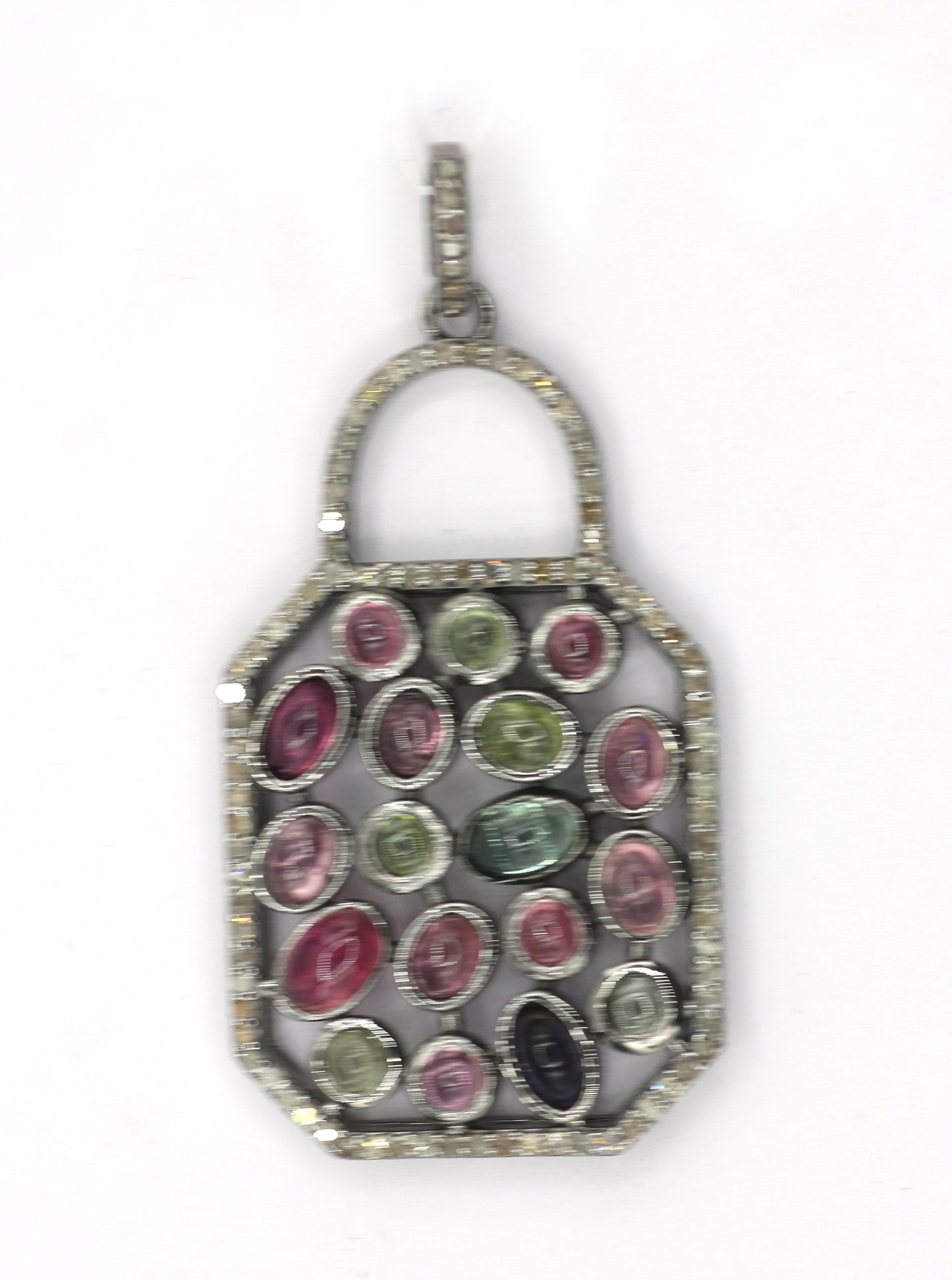 Lock Silver Pave Diamond Pendant With Tourmaline Stone