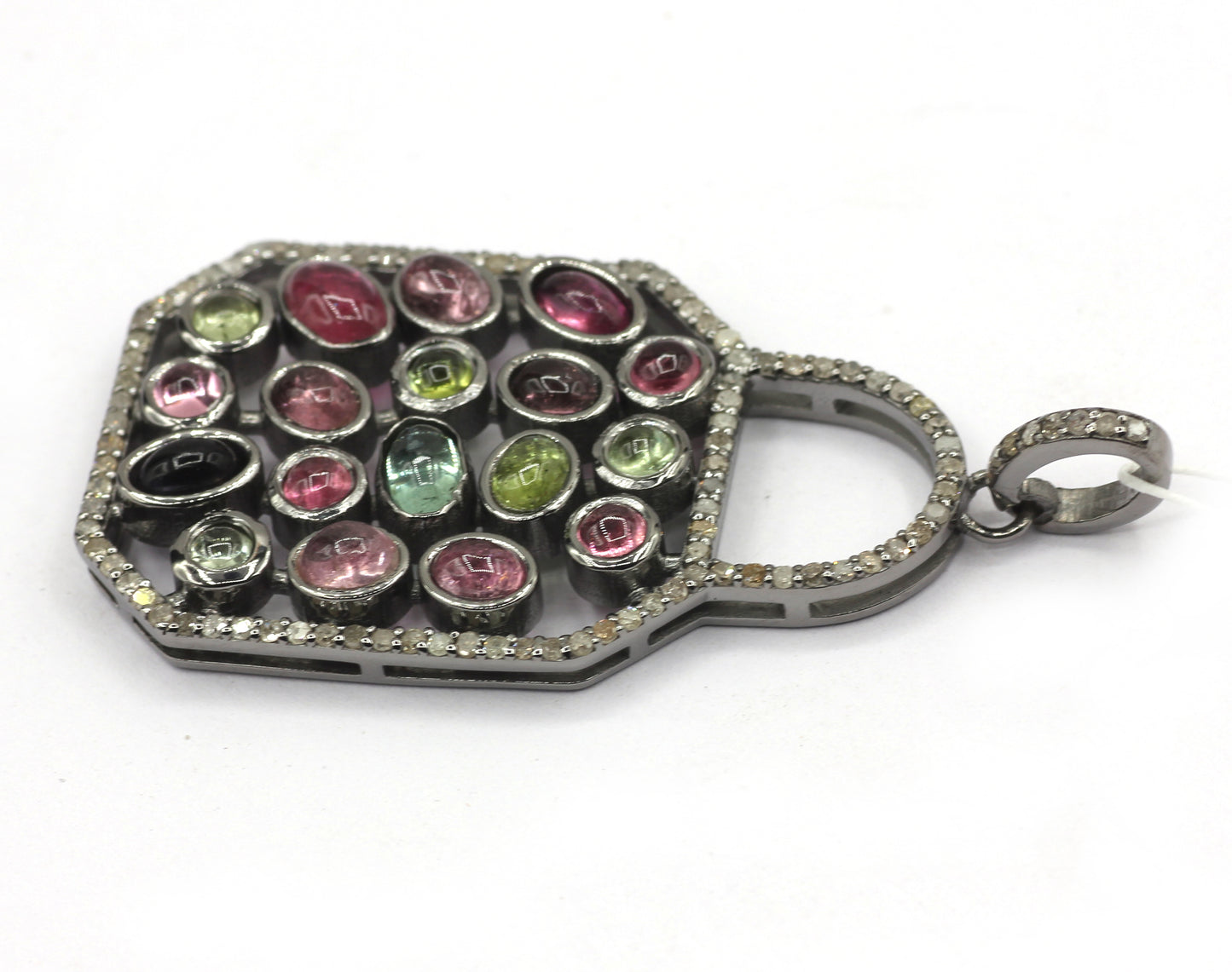Lock Silver Pave Diamond Pendant With Tourmaline Stone