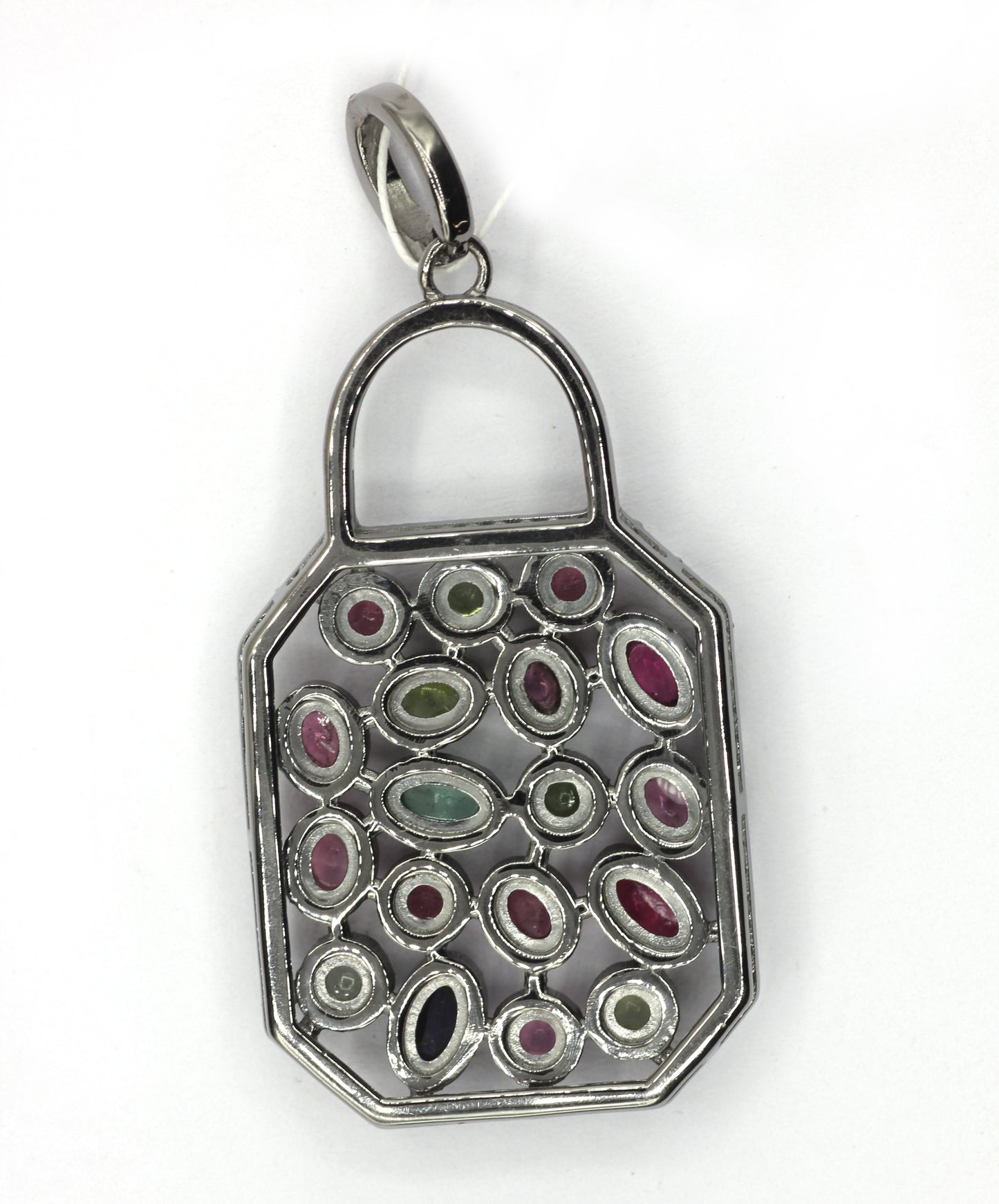Lock Silver Pave Diamond Pendant With Tourmaline Stone