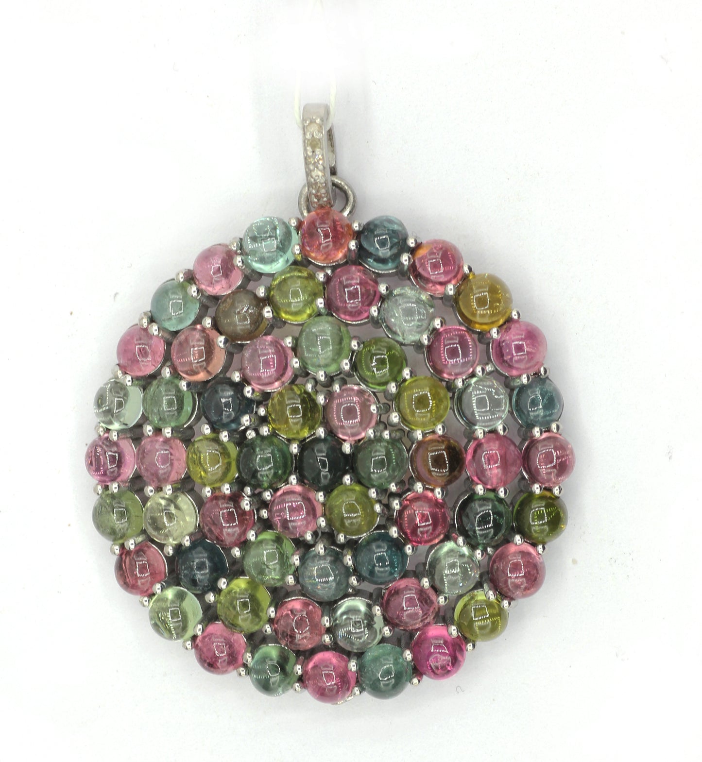 Round Silver Pave Diamond Pendant