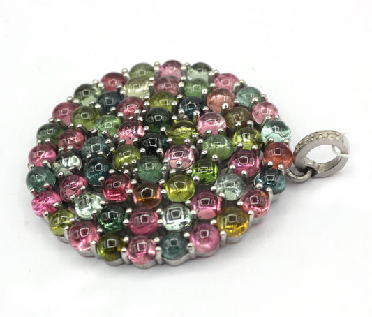 Round Silver Pave Diamond Pendant