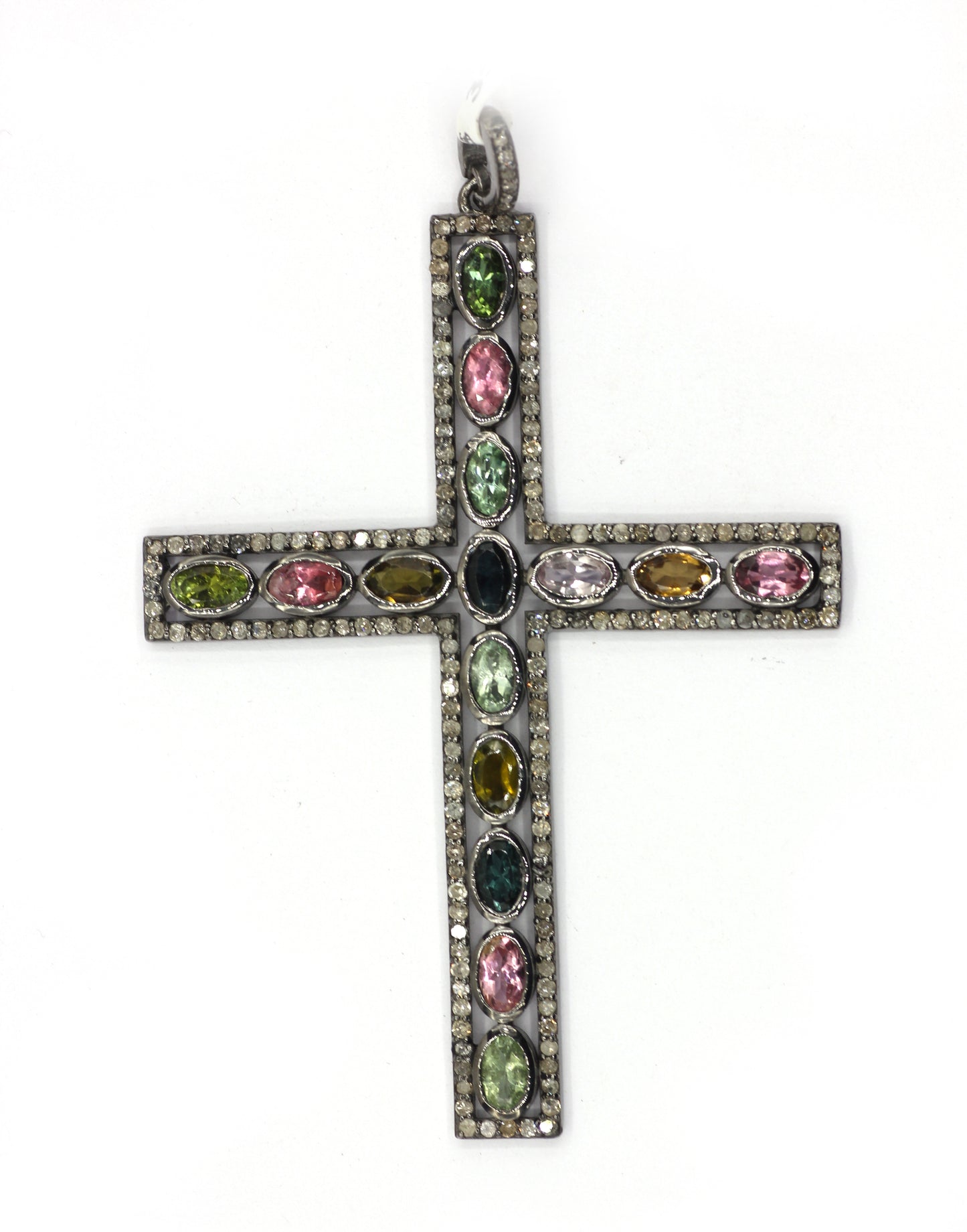 Cross Shape Silver Pave Diamond Pendant