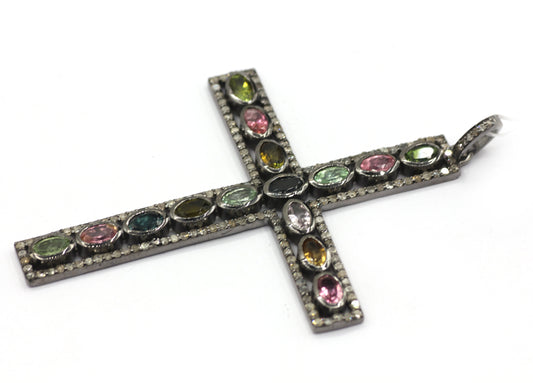 Cross Shape Silver Pave Diamond Pendant