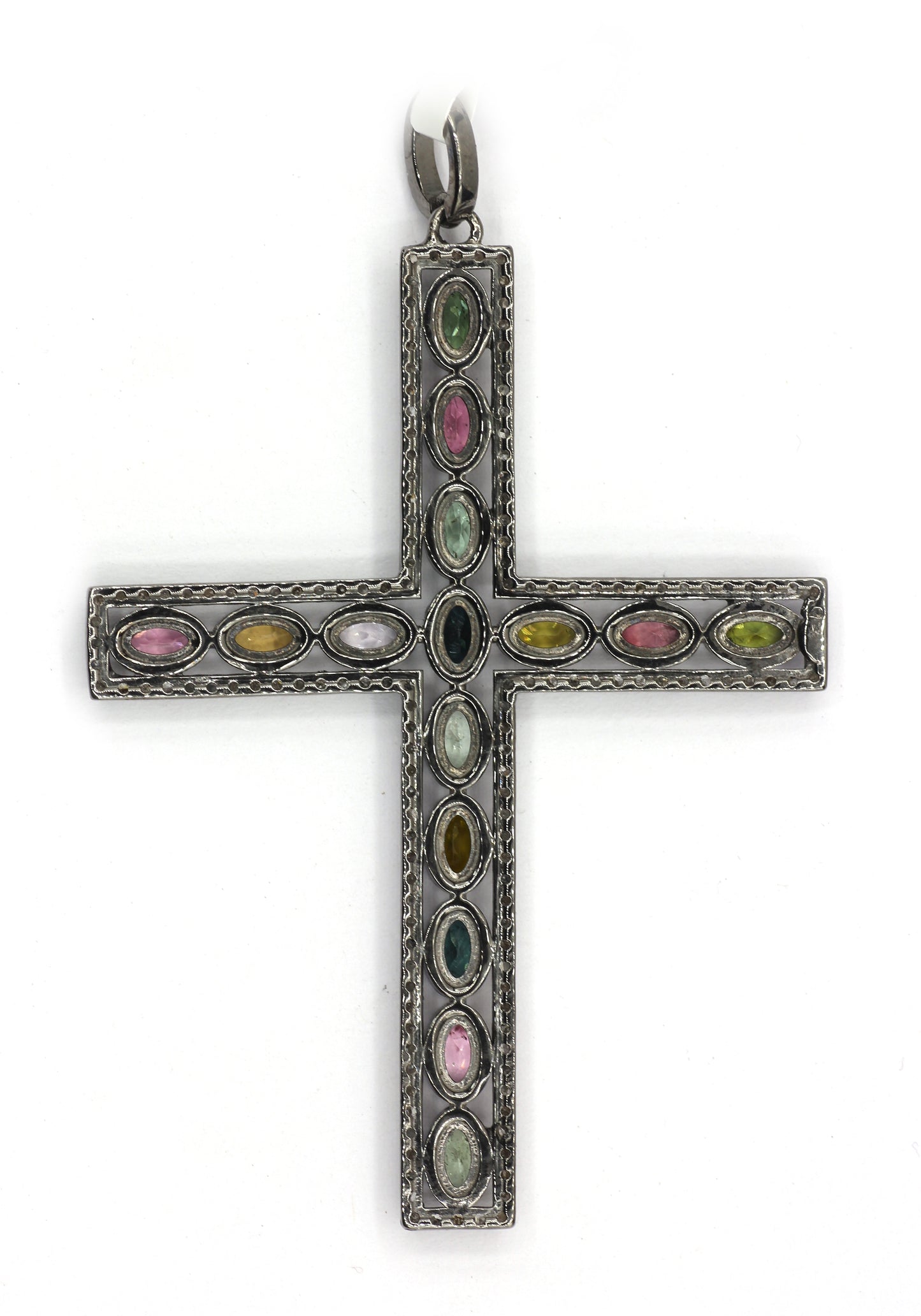 Cross Shape Silver Pave Diamond Pendant