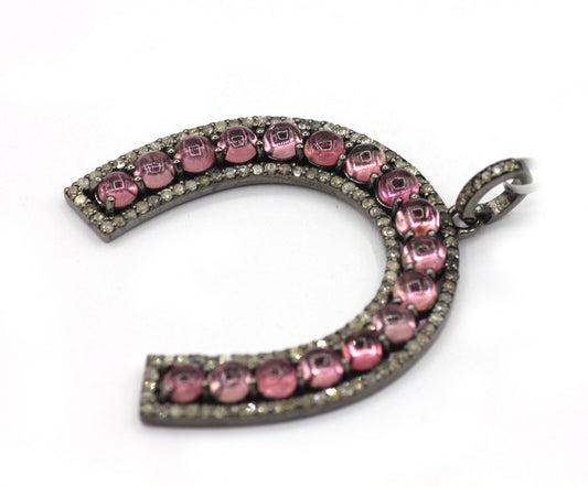 Horseshoe Shape Silver Pave Diamond Pendant