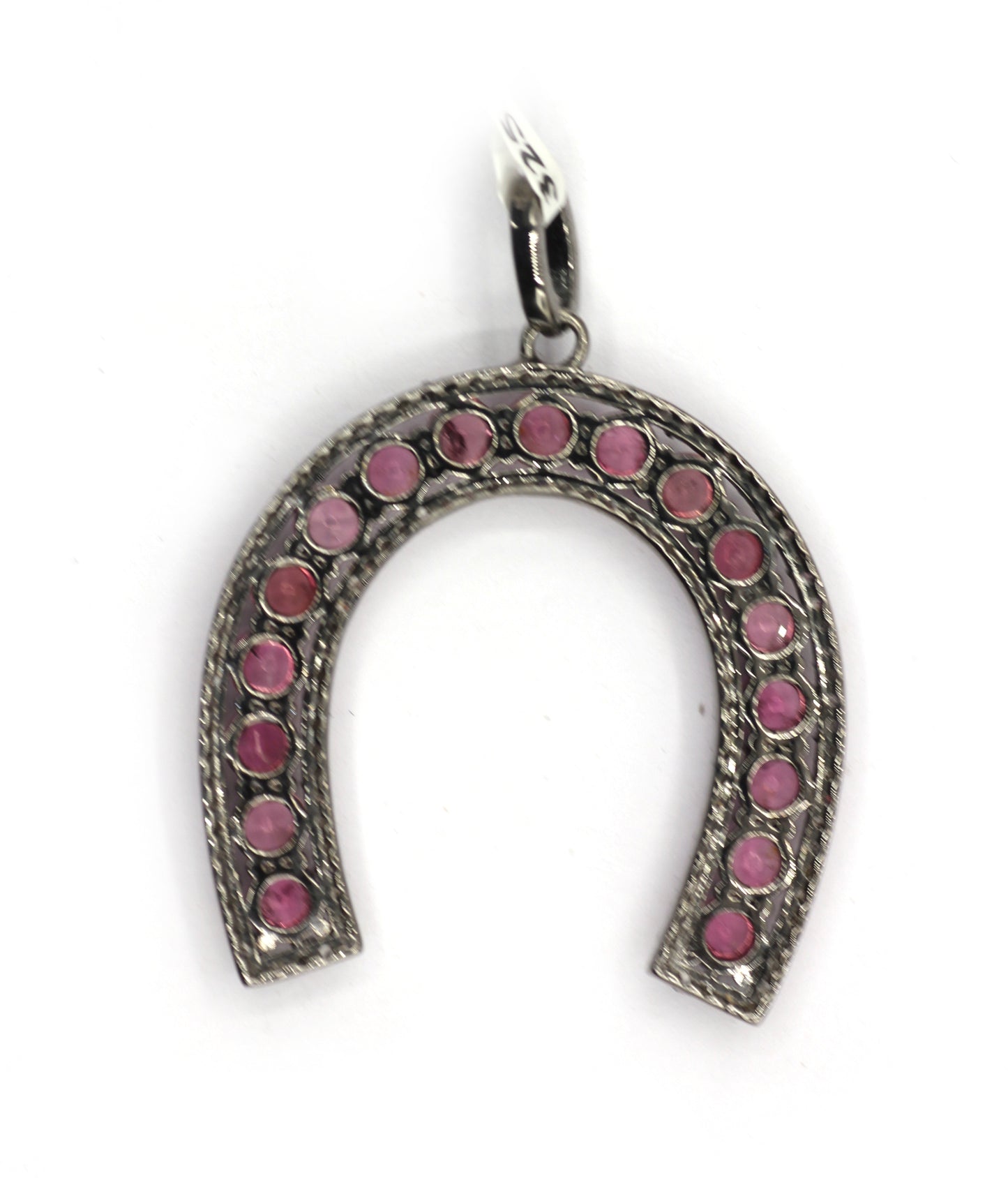Horseshoe Shape Silver Pave Diamond Pendant
