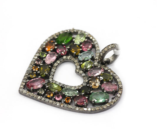 Heart Shape Silver Pave Diamond Pendant