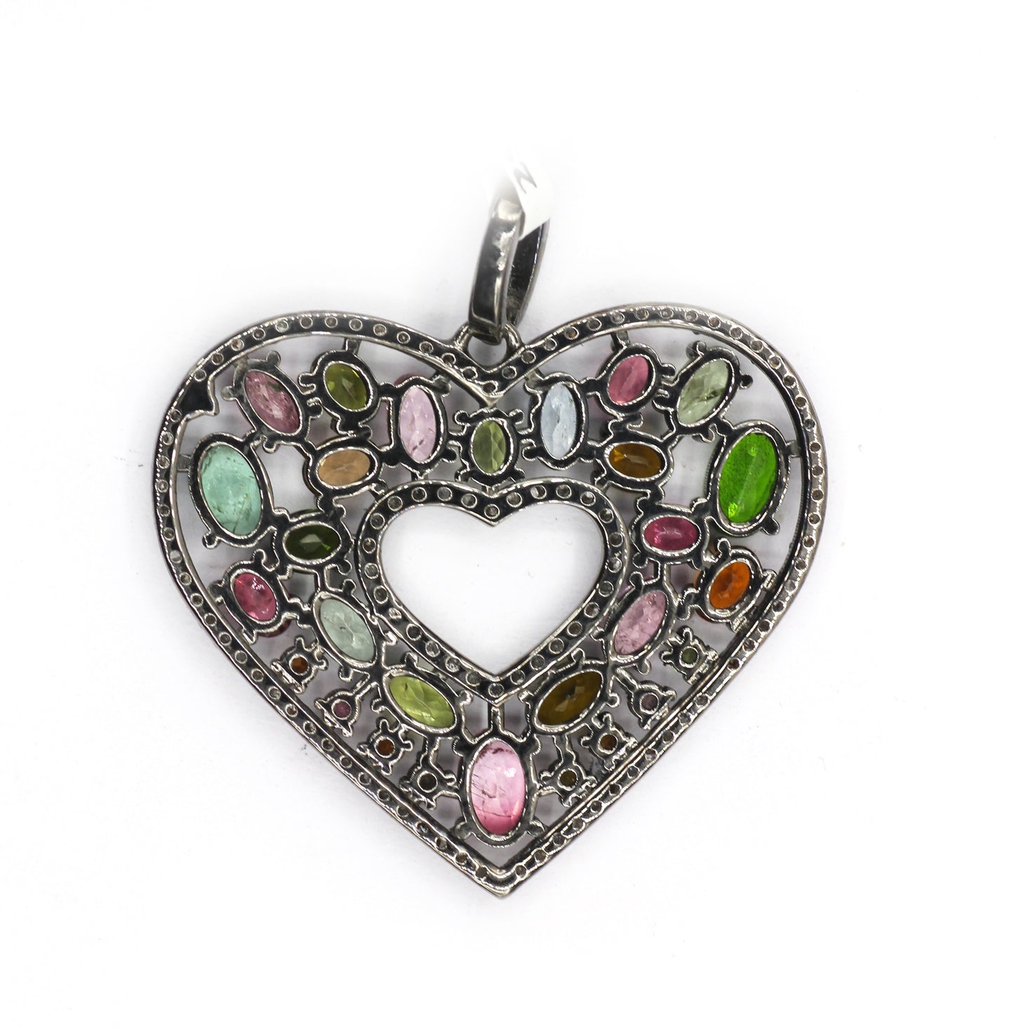 Heart Shape Silver Pave Diamond Pendant