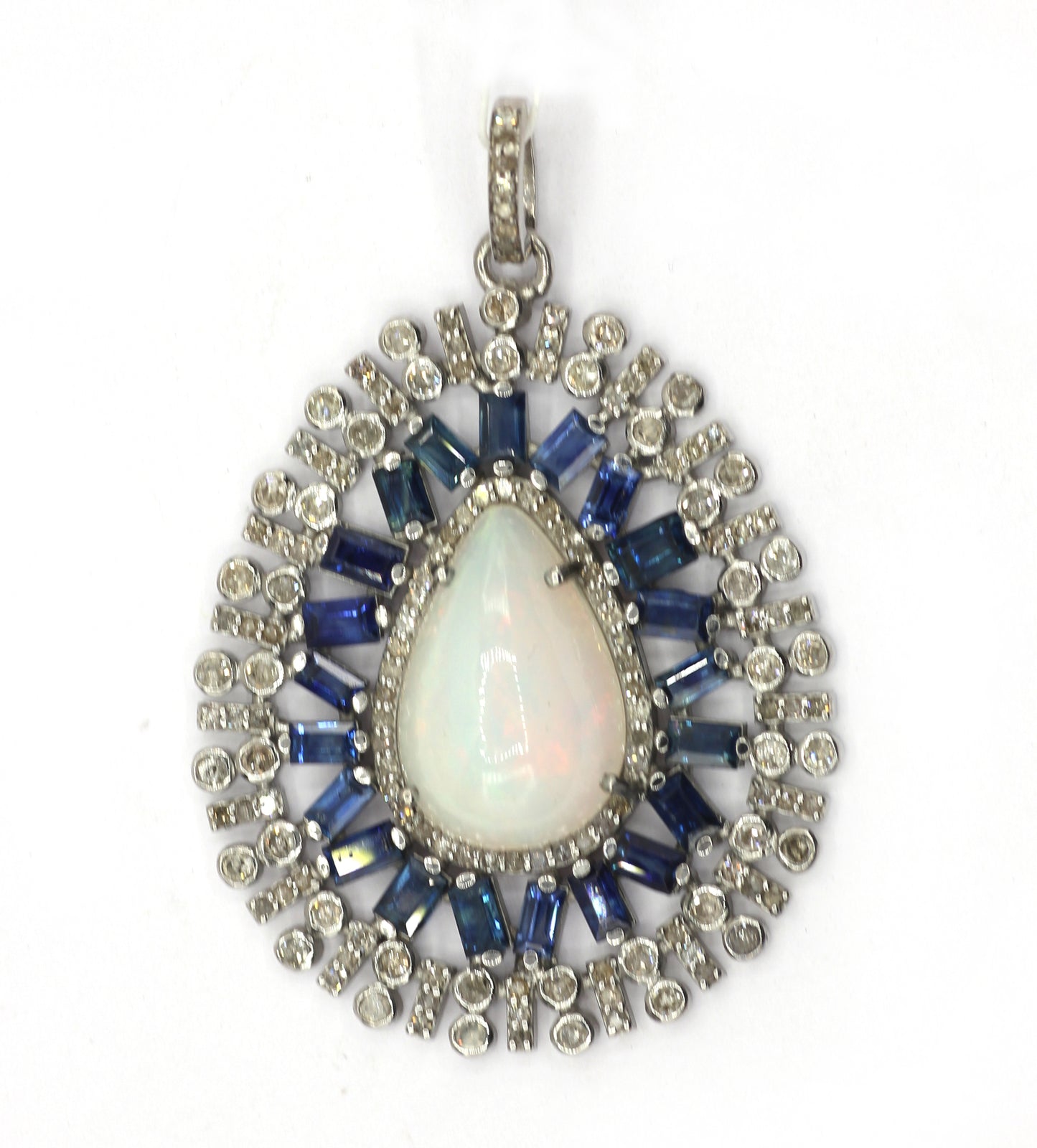 Silver Pave Diamond Pendant With Opal