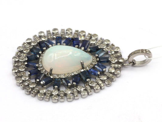 Silver Pave Diamond Pendant With Opal