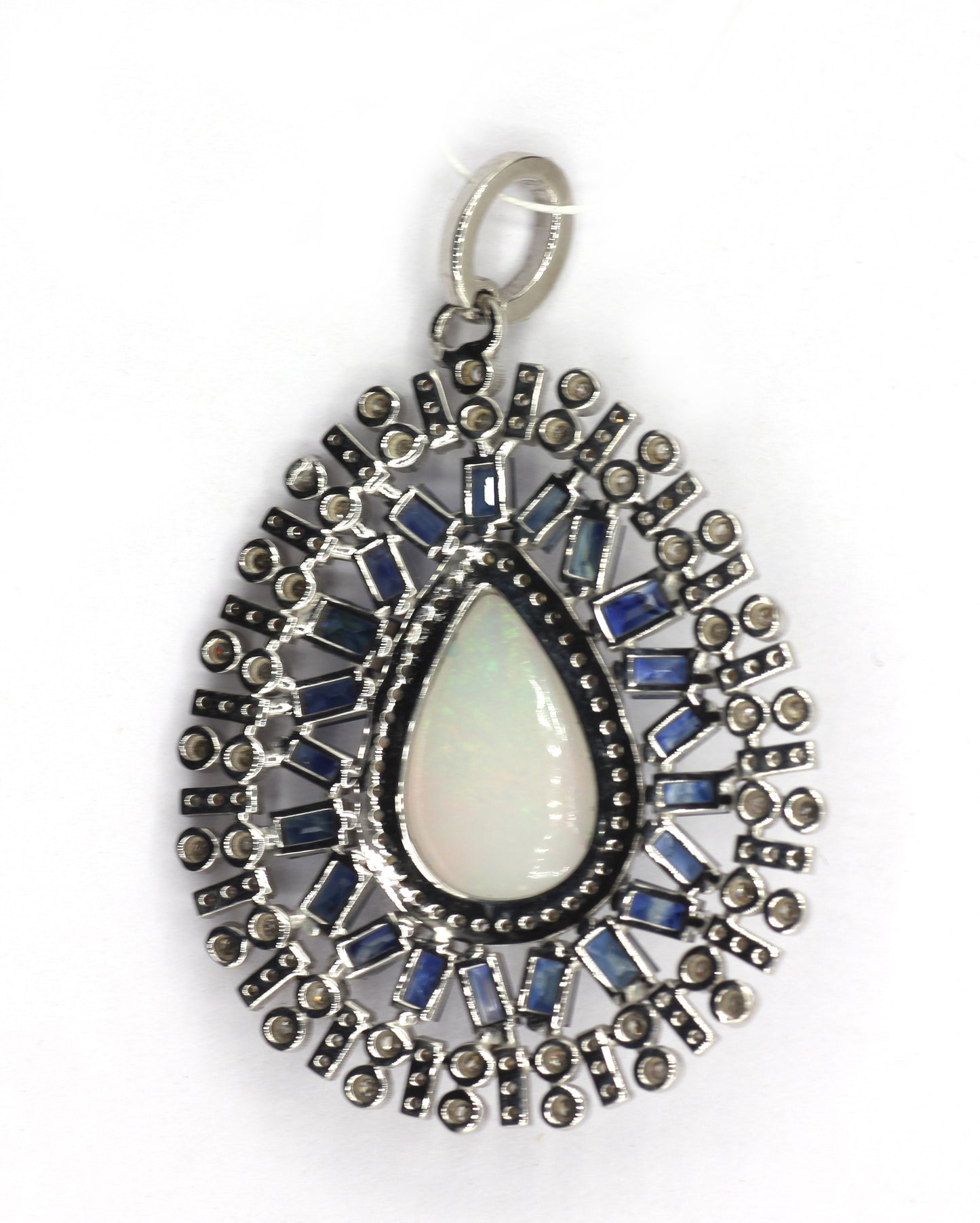 Silver Pave Diamond Pendant With Opal