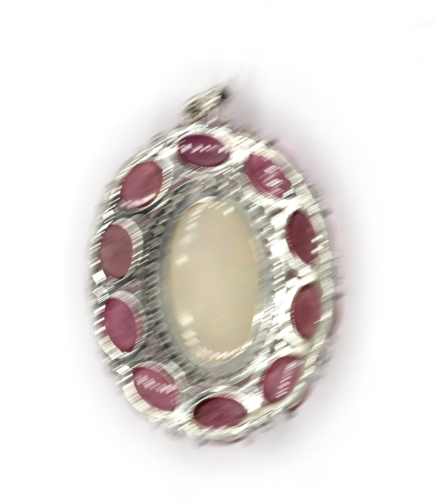 Oval Silver Pave Diamond Pendant With Opal & Tourmaline Stone