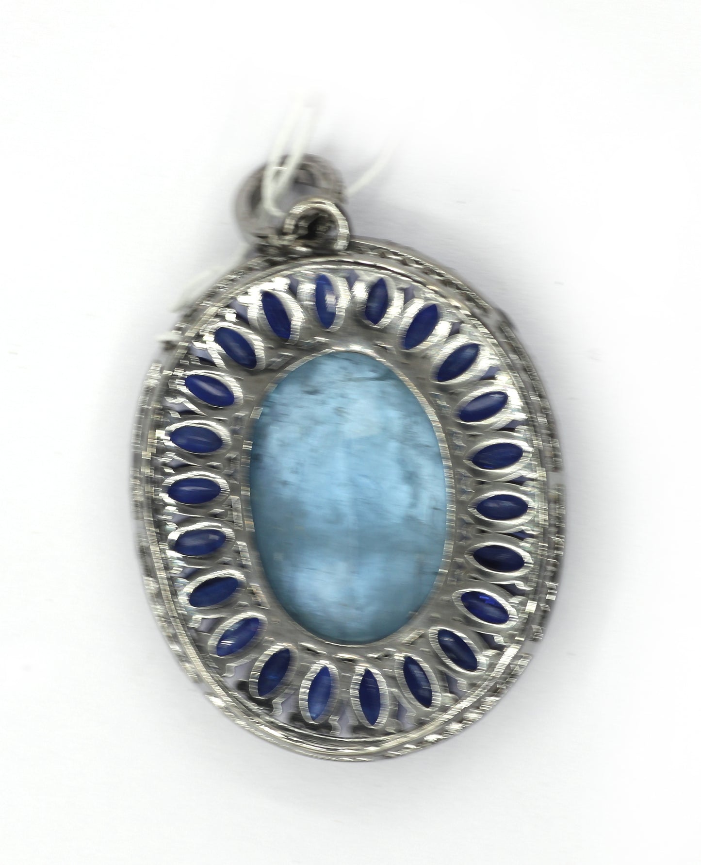 Silver Pave Diamond Pendant With Aqua Stone