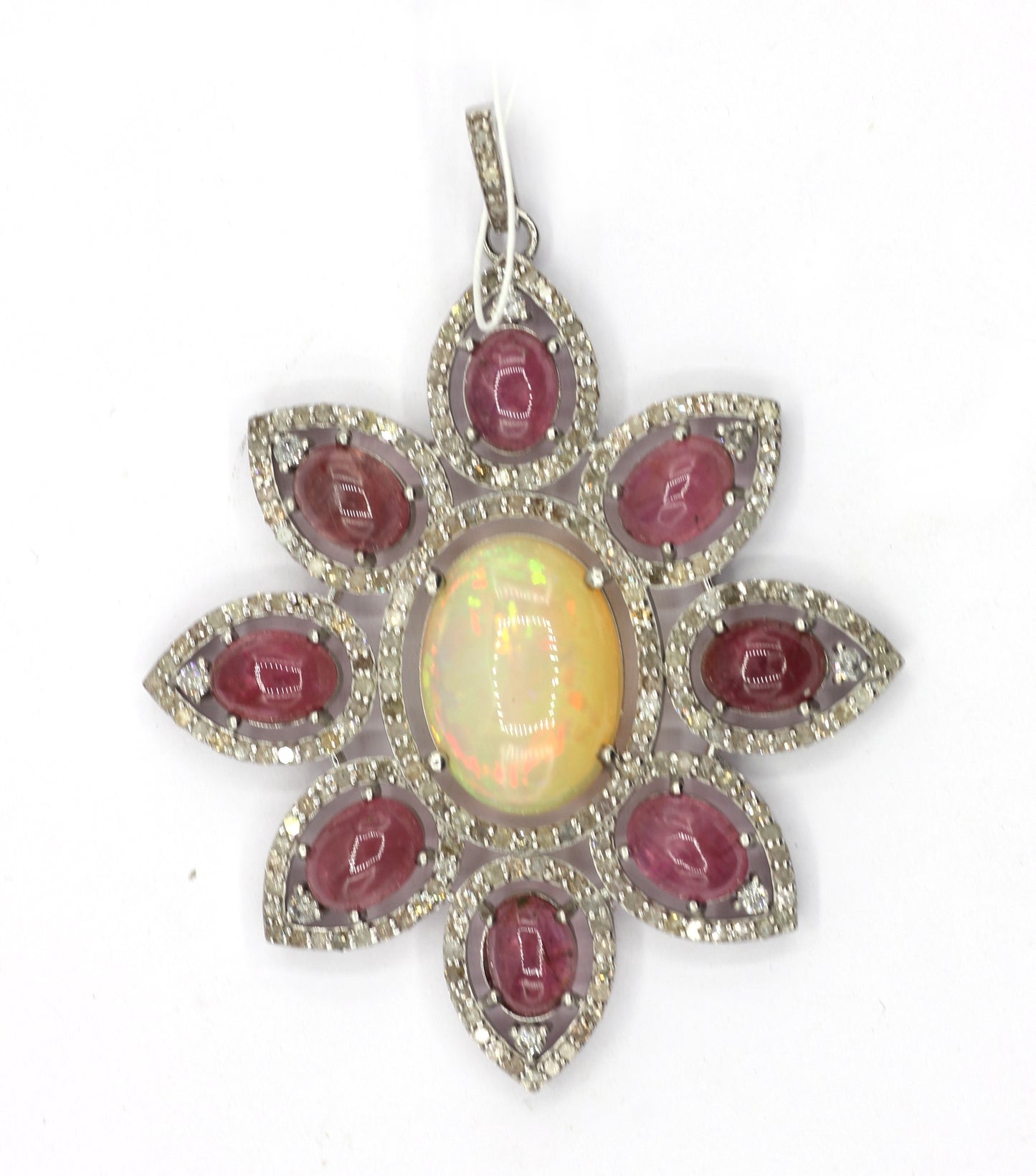 Flower Silver Pave Diamond Pendant