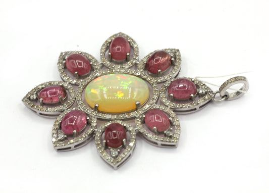 Flower Silver Pave Diamond Pendant