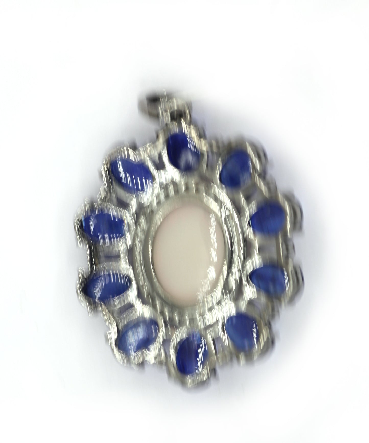 Silver Pave Diamond Pendant With Tanzanite & Opal Stone