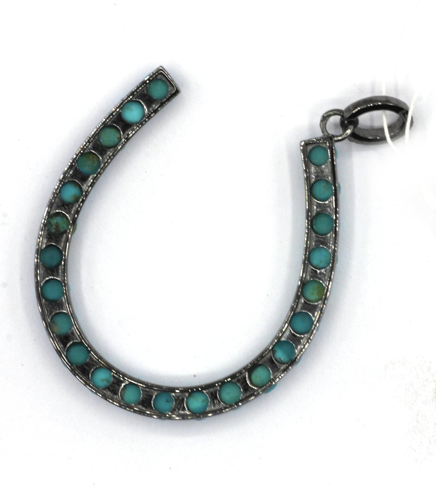Horse shoe Silver Pave Diamond Pendant With Turquoise Stone
