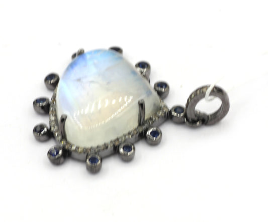 Pear Silver Pave Diamond Pendant With Moonstone