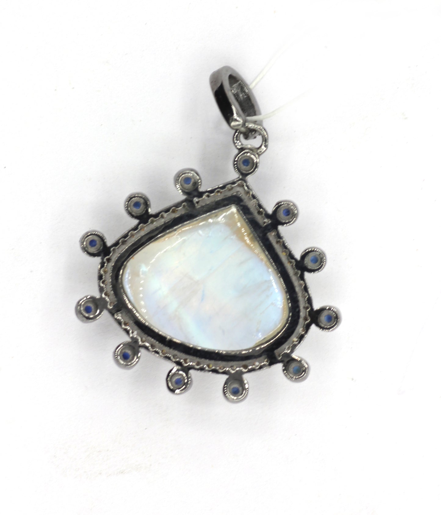 Pear Silver Pave Diamond Pendant With Moonstone