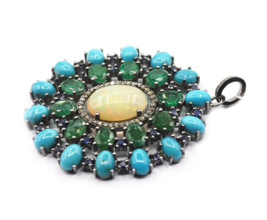 Oval Stone Pave Diamond Pendant