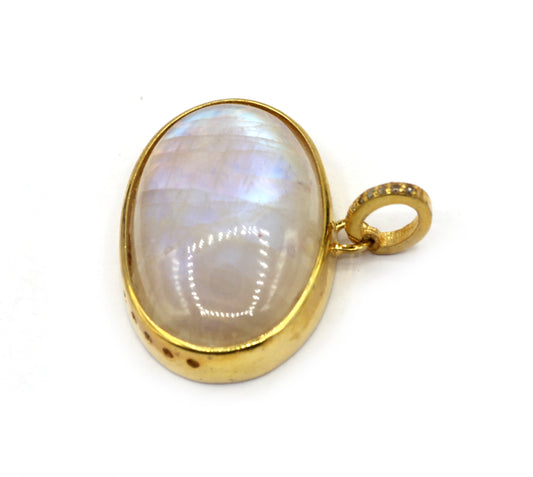 Oval Moonstone Silver Pave Diamond Pendant