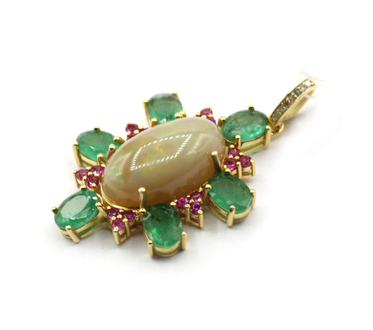 Opal Stone Pave Diamond Pendant