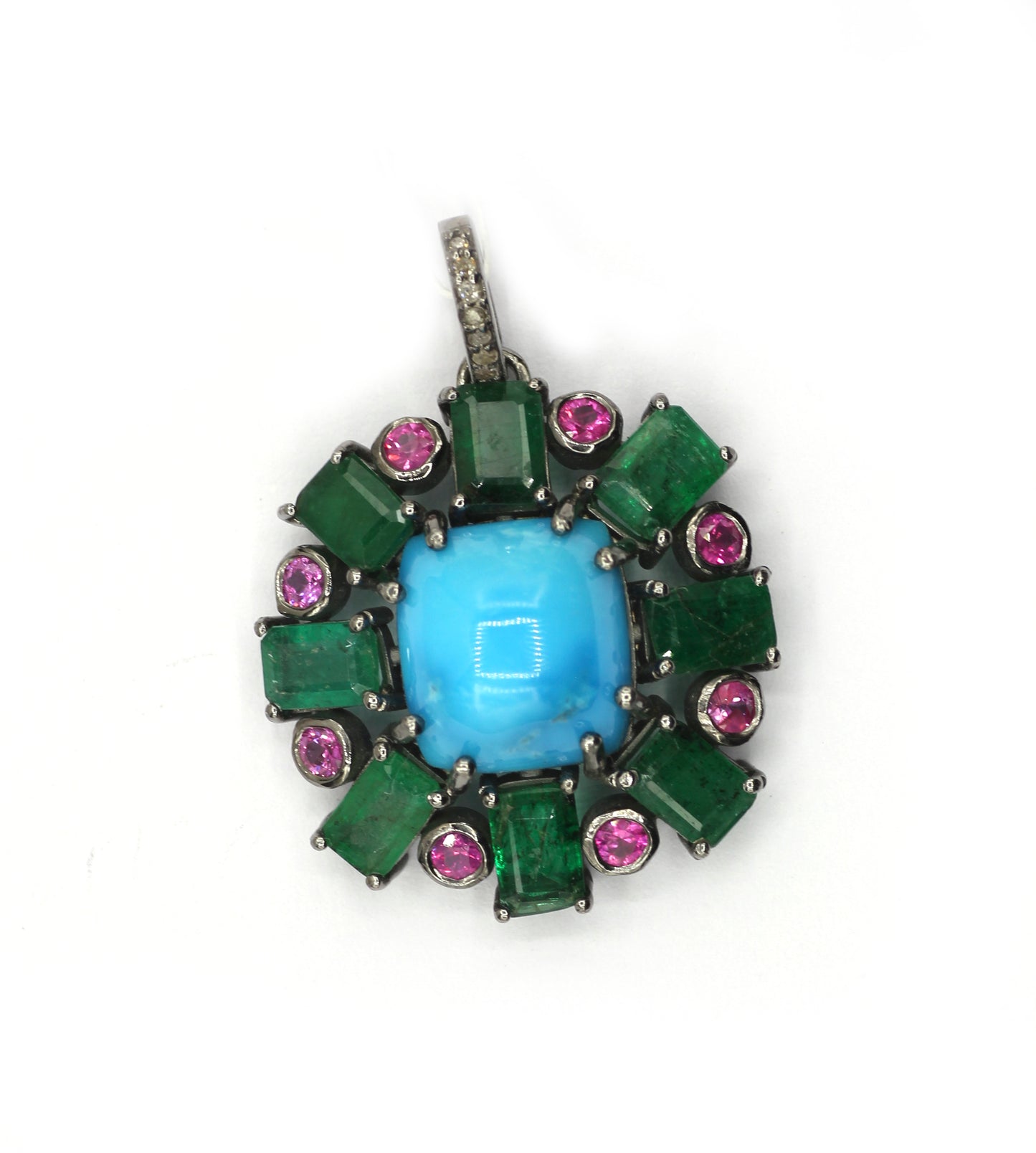 Emerald 92.5 Silver Pave Diamond Pendant