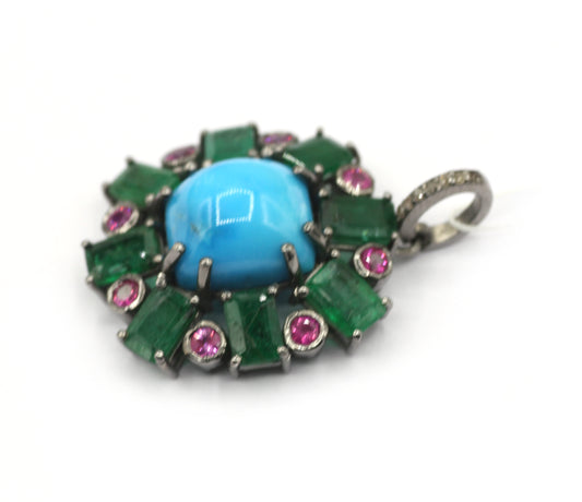 Emerald 92.5 Silver Pave Diamond Pendant