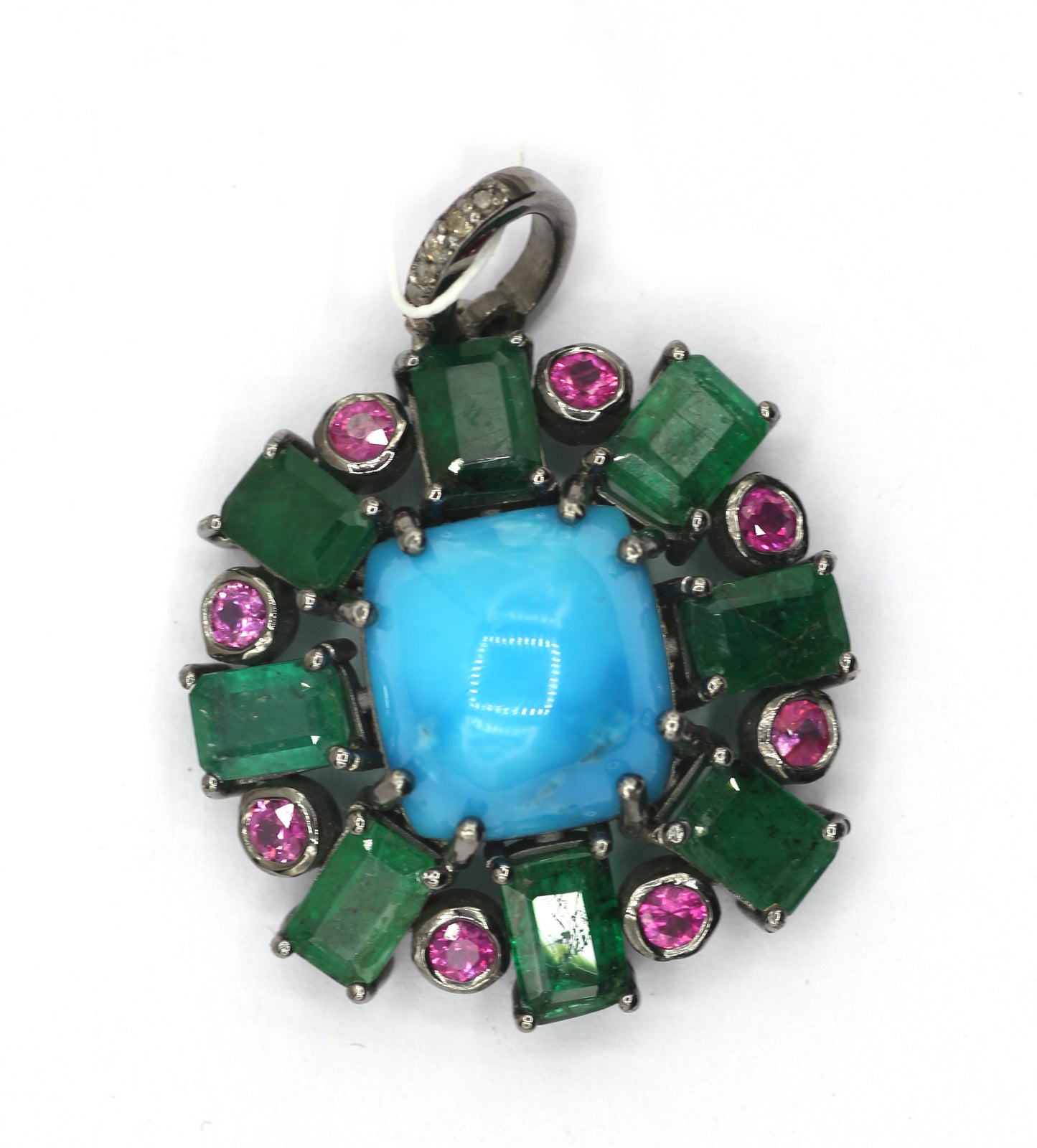 Emerald 92.5 Silver Pave Diamond Pendant