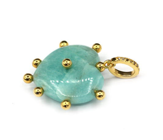 Amazonite Heart Shape Pave Diamond Pendant