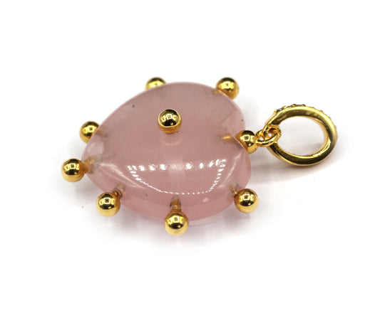 Rose Quartz Heart Shape Pave Diamond Pendant