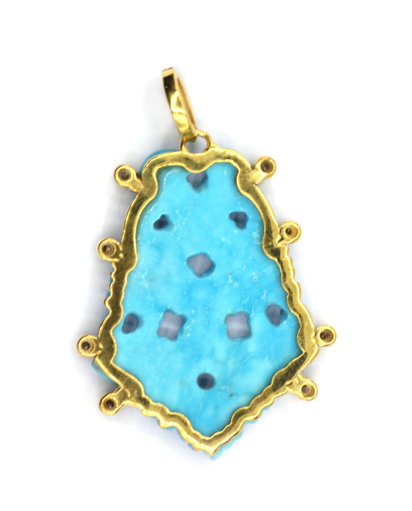 Carving Turquoise Pave Diamond Pendant
