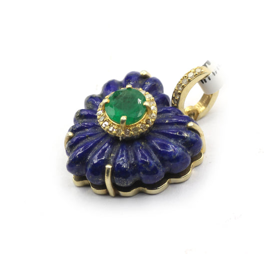 Lapis Lazuli Heart Pave Diamond Pendant