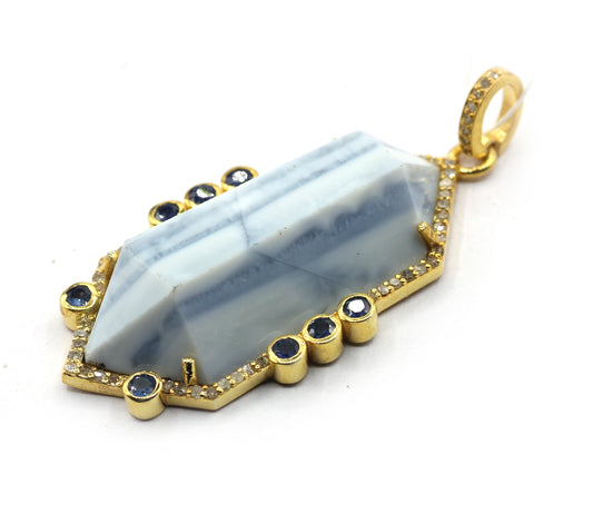 Blue Opal Pave Diamond Pendant