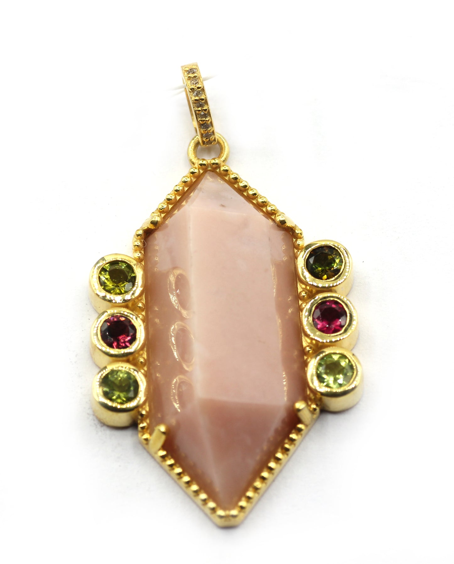 Peach Moonstone Pave Diamond Pendant