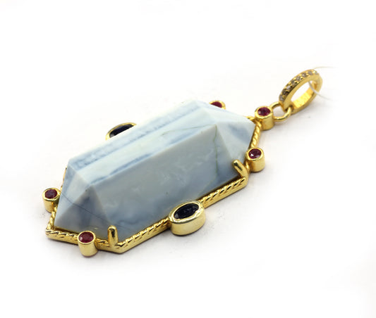 Blue Opal Pave Diamond Pendant