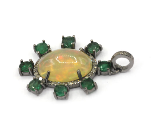 Oval Silver Pave Diamond Pendant